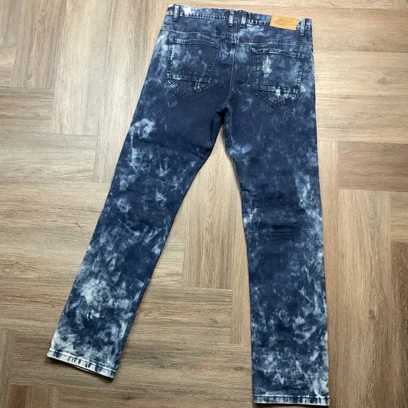 True‎ Luck Jeans Mens 36x34 Blue Distressed Acid Wash Slim Fit Moto Biker Denim - Picture 4 of 11